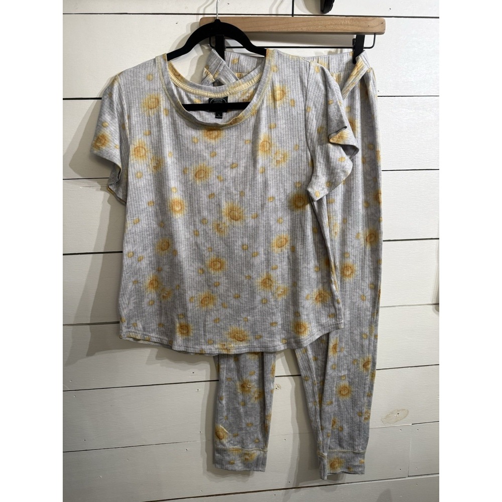 Laura Ashley Sunflower Ribbed Pajamas Lounge Set Top & Pants Women's Large